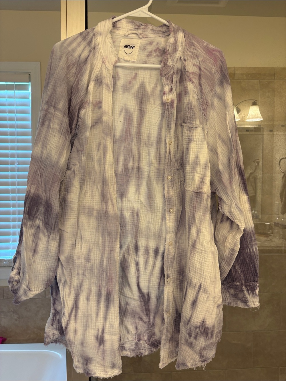 aerie White and Lavender Tie-Dye Gauze swimming suit cover up
